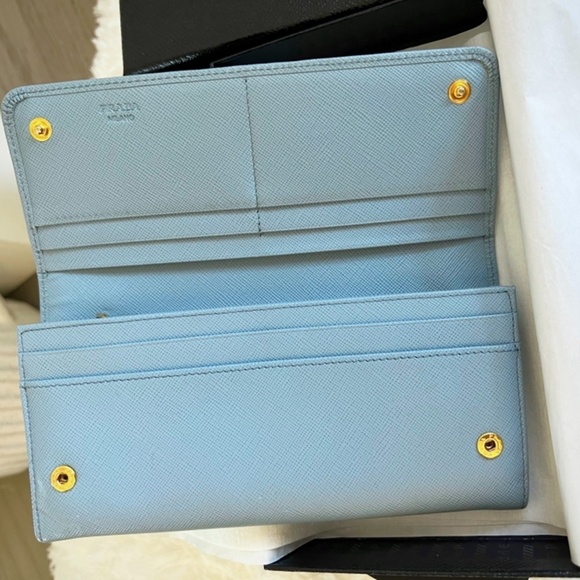 Prada Bow Flap Saffiano Leather Long Wallet Baby Blue - Picture 2 of 6